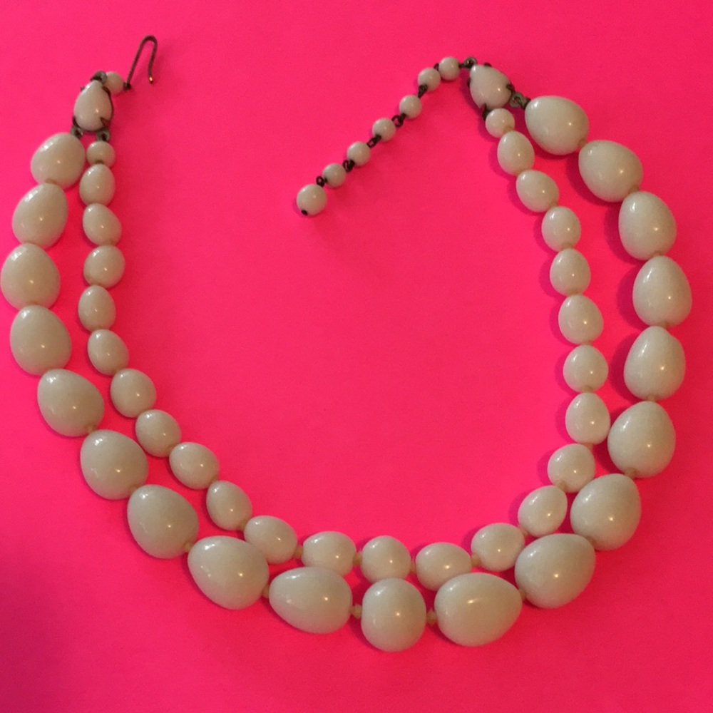 Vintage hand knot west Germany milk glass necklace